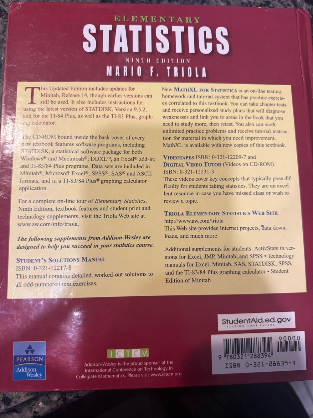 Elementary Statistics Textbook - Red - Picture 2 of 2
